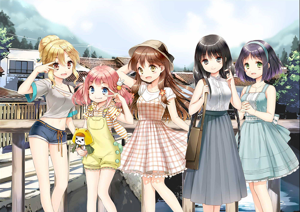 打吹山と白壁土蔵の町並み イラスト